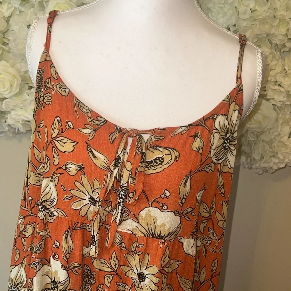 Kori Women’s Burnt Orange Floral Spaghetti Strap Maxi Dress Boho